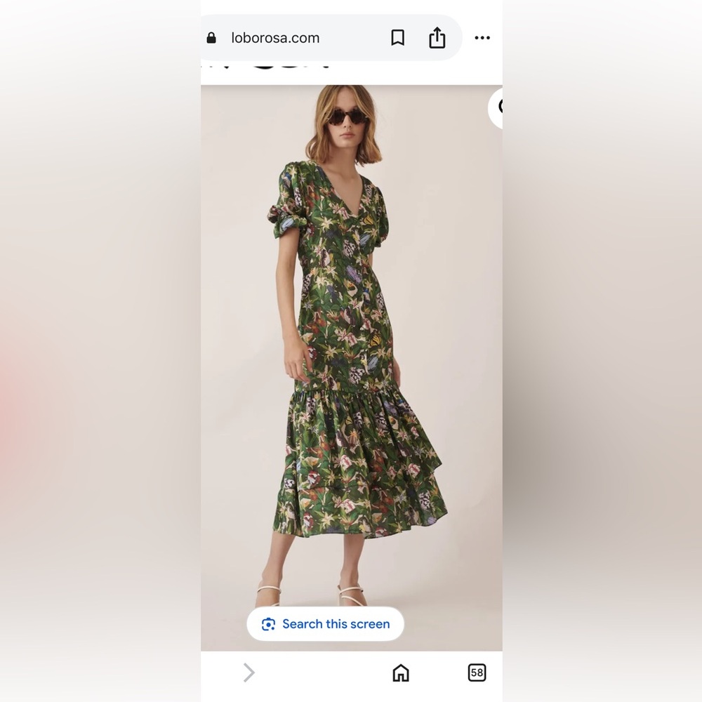 Lobo Rosa Long dress with puffed sleeves and two boleros at the bottom